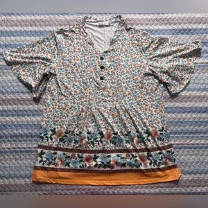 0035- HOCOSIT Floral Cottagecore Boho Tunic Top Size XL